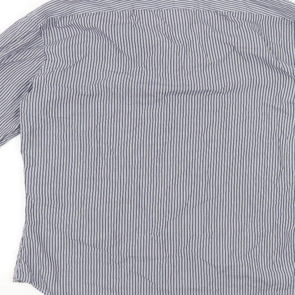 TM Lewin Mens Blue Striped   Dress Shirt Size 34