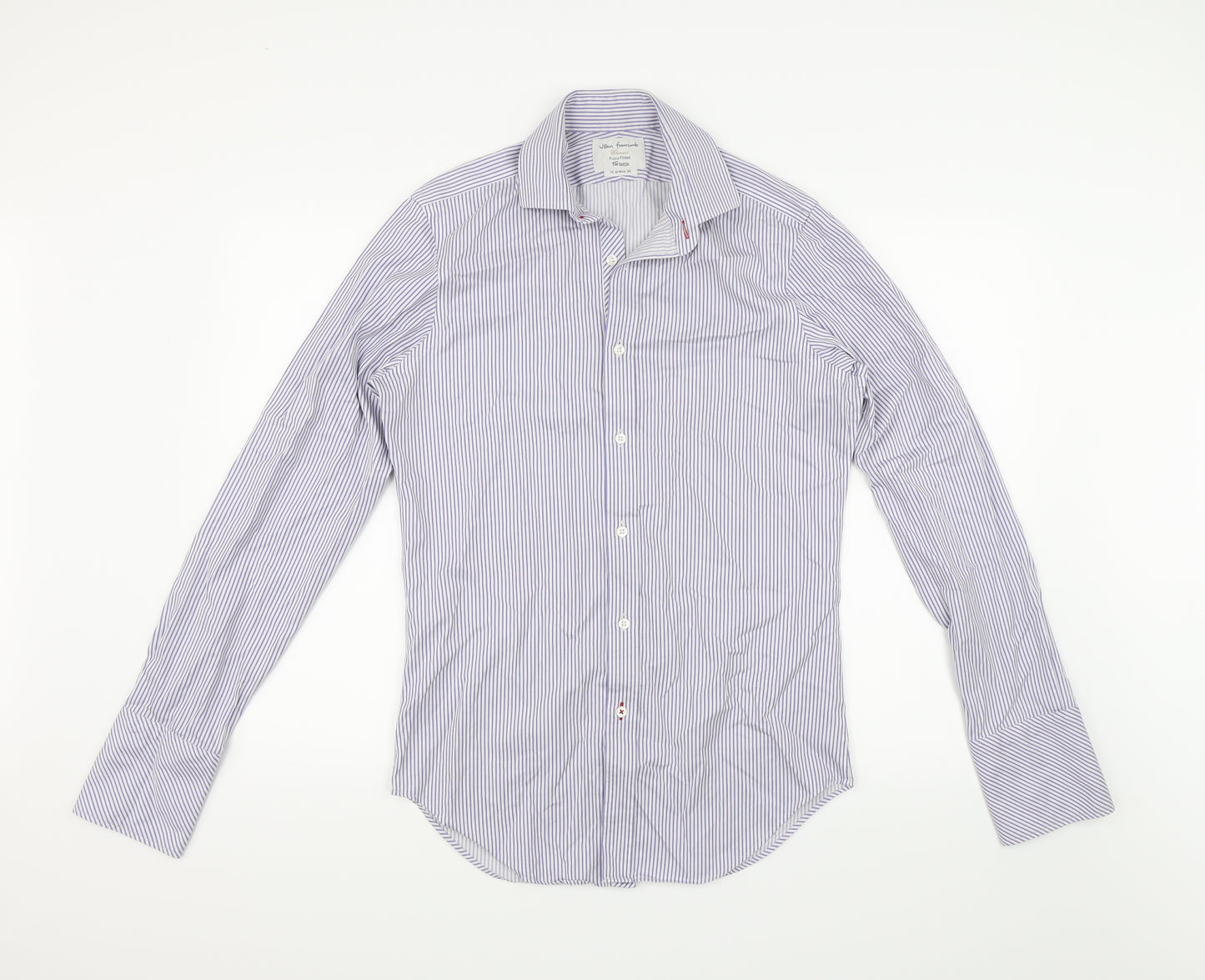 TM Lewin Mens Blue Striped   Dress Shirt Size 34