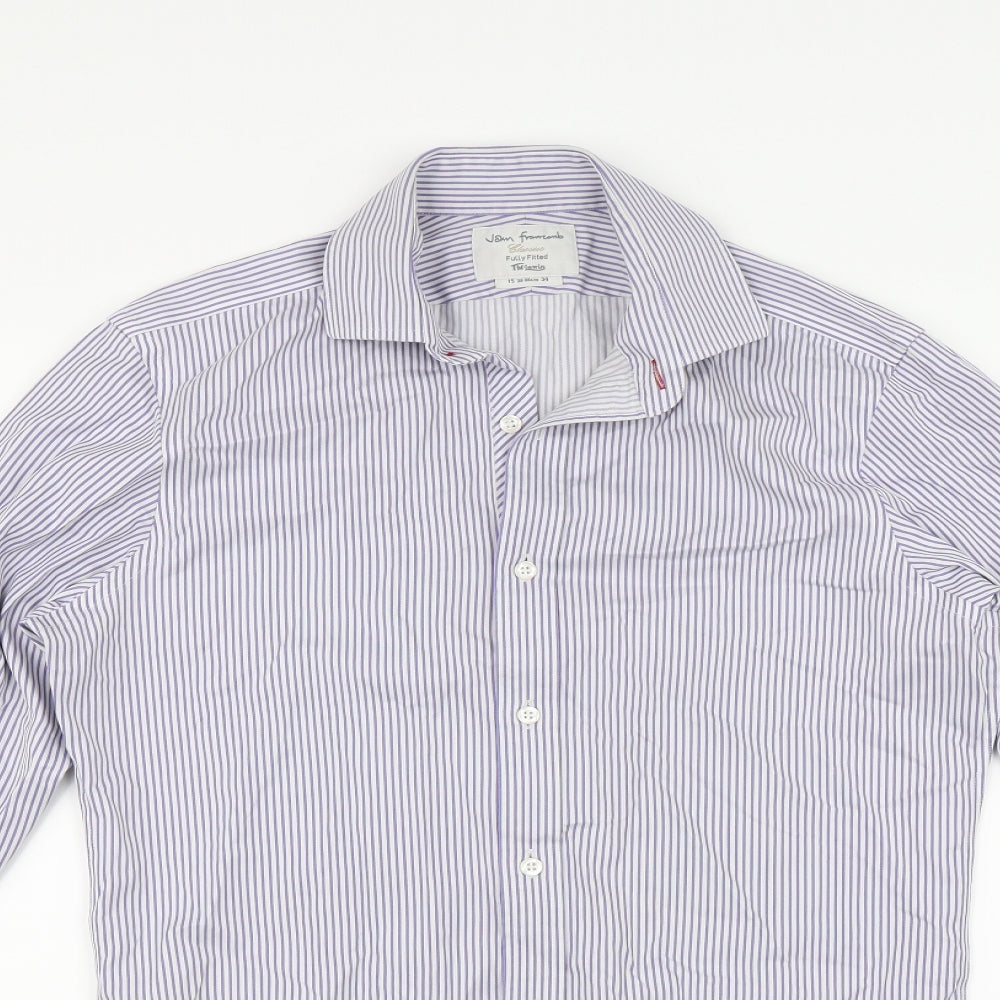 TM Lewin Mens Blue Striped   Dress Shirt Size 34