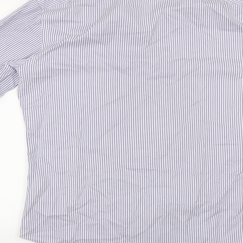 TM Lewin Mens Blue Striped   Dress Shirt Size 34