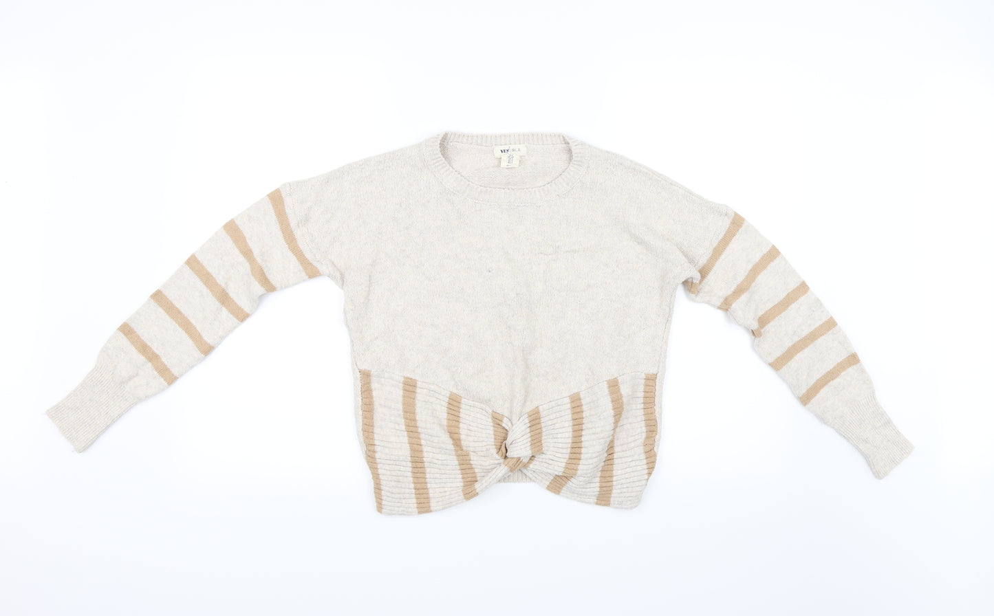 Yes Lola Womens Beige Striped  Pullover Jumper Size S