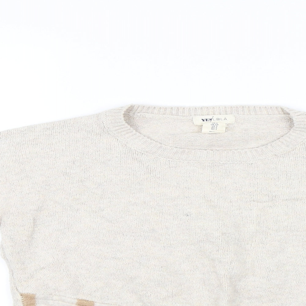 Yes Lola Womens Beige Striped  Pullover Jumper Size S