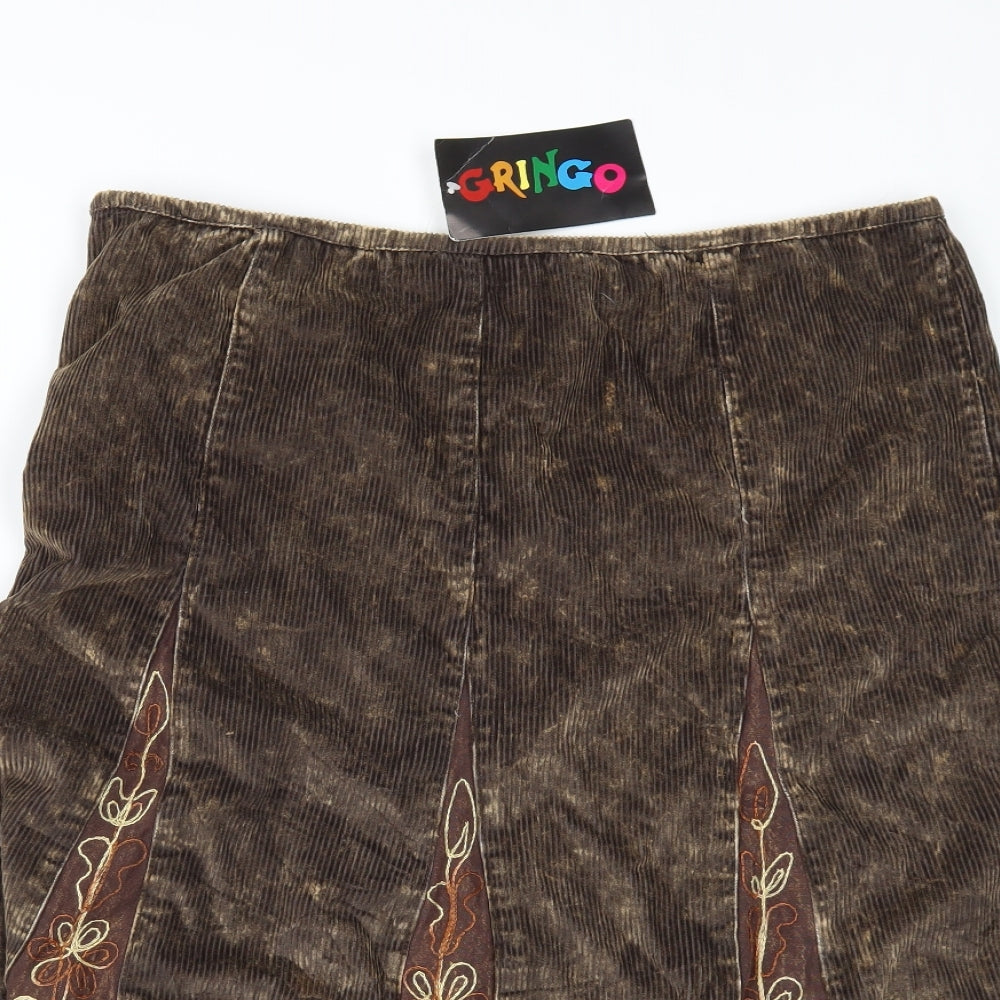 Gringo Womens Brown  Corduroy A-Line Skirt Size M