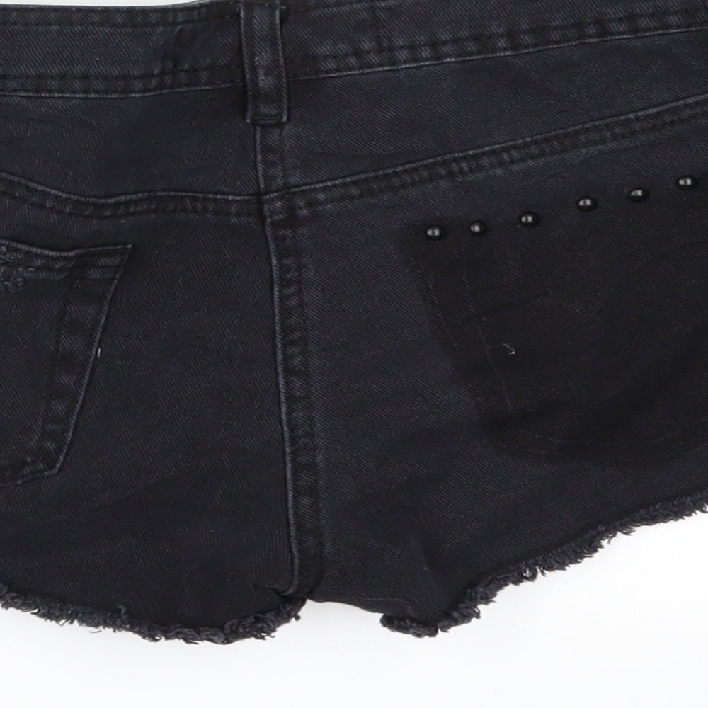 Yes Yes Womens Black  Denim Hot Pants Shorts Size 8