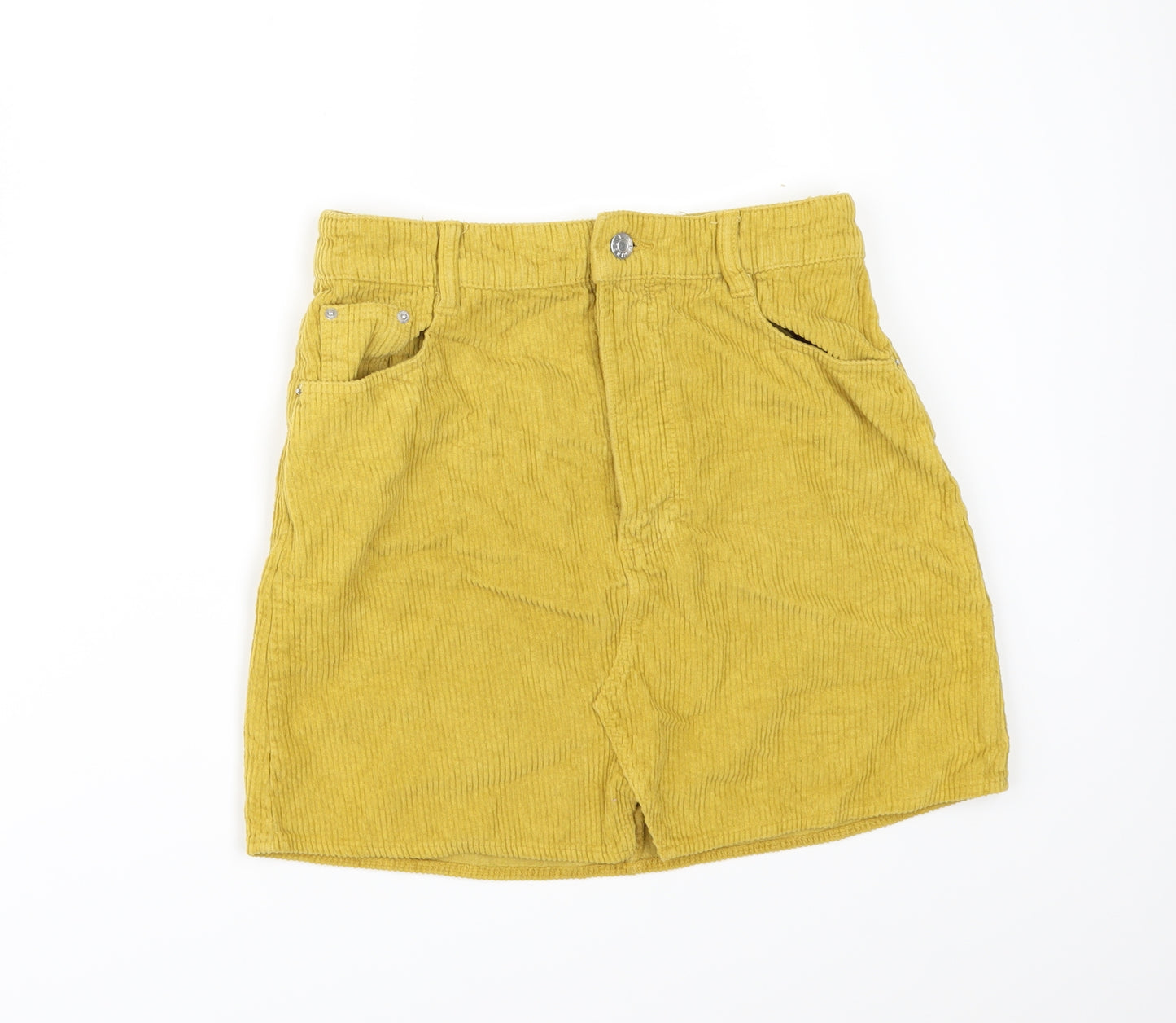 Zara Womens Yellow  Corduroy Mini Skirt Size S