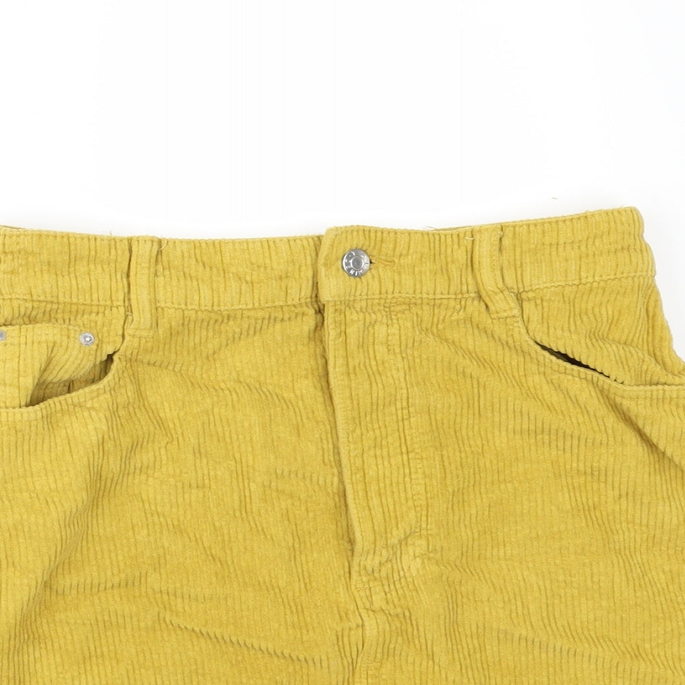 Zara Womens Yellow  Corduroy Mini Skirt Size S