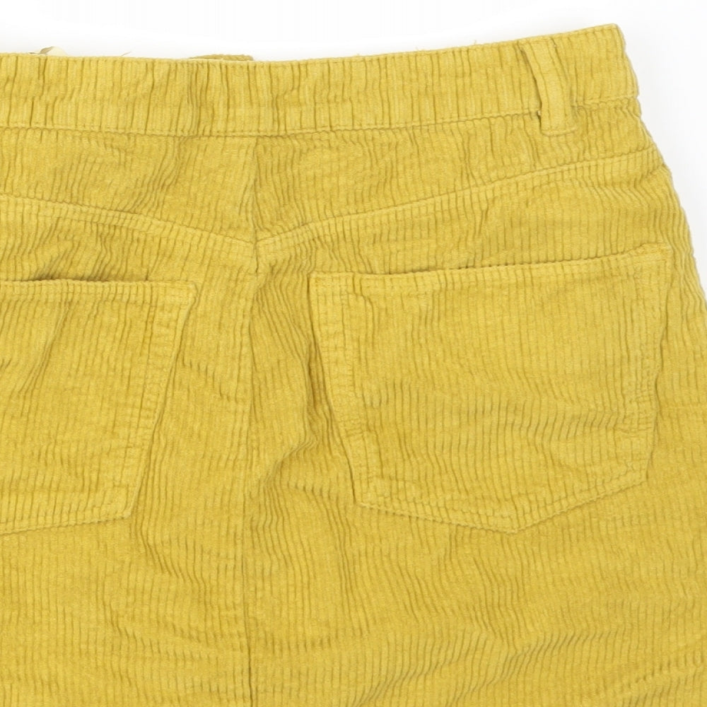 Zara Womens Yellow  Corduroy Mini Skirt Size S