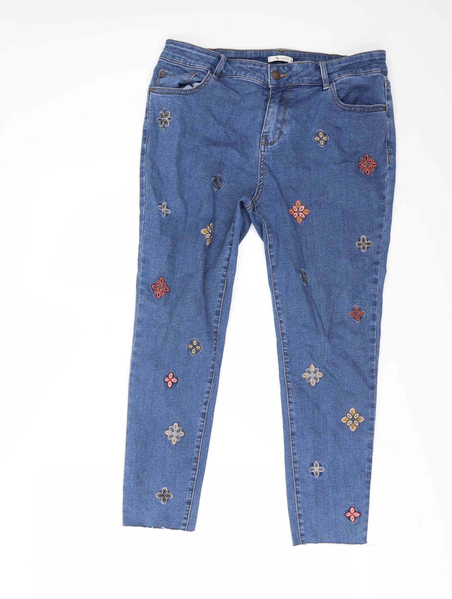 TU Womens Blue Floral Denim Cropped Jeans Size 14 L24 in
