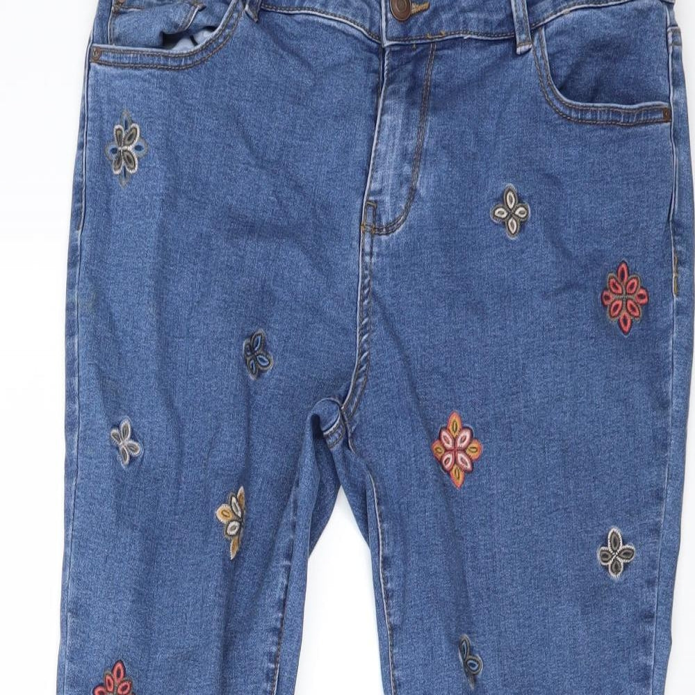 TU Womens Blue Floral Denim Cropped Jeans Size 14 L24 in