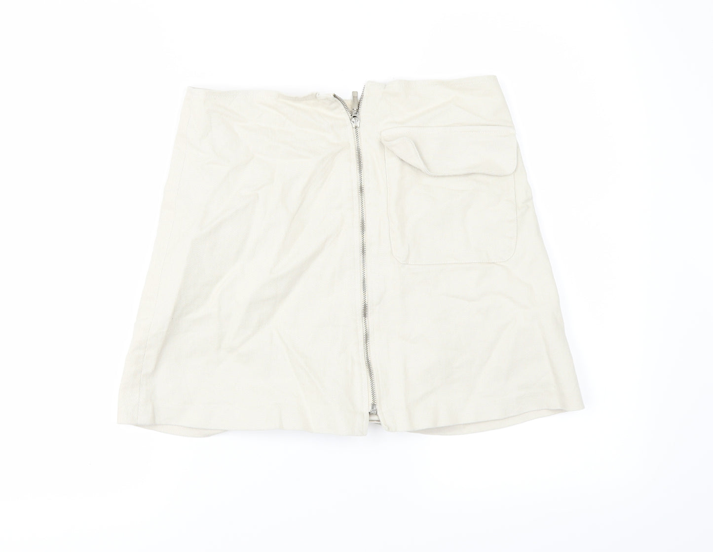 Zara Womens Ivory  Denim Mini Skirt Size M