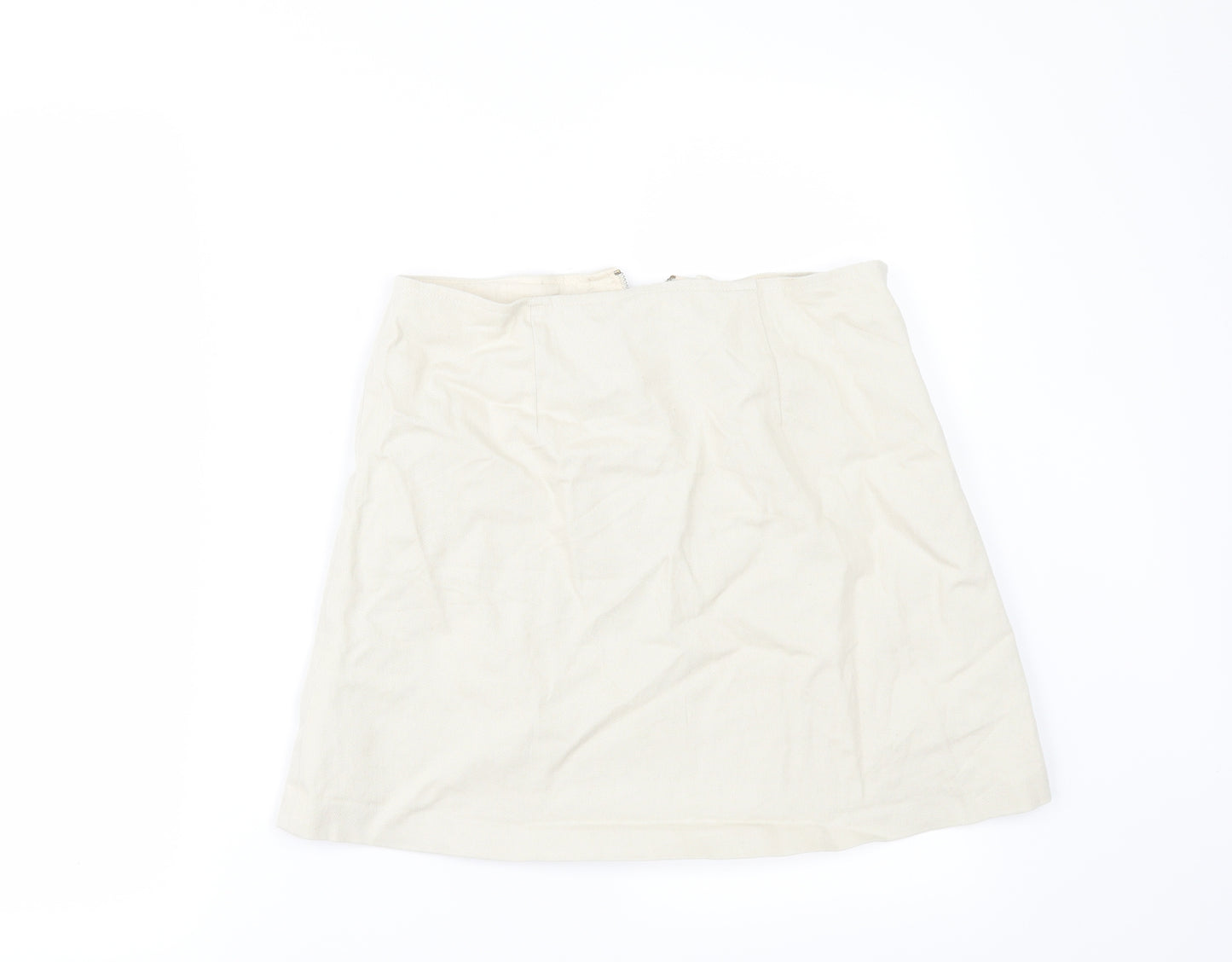 Zara Womens Ivory  Denim Mini Skirt Size M
