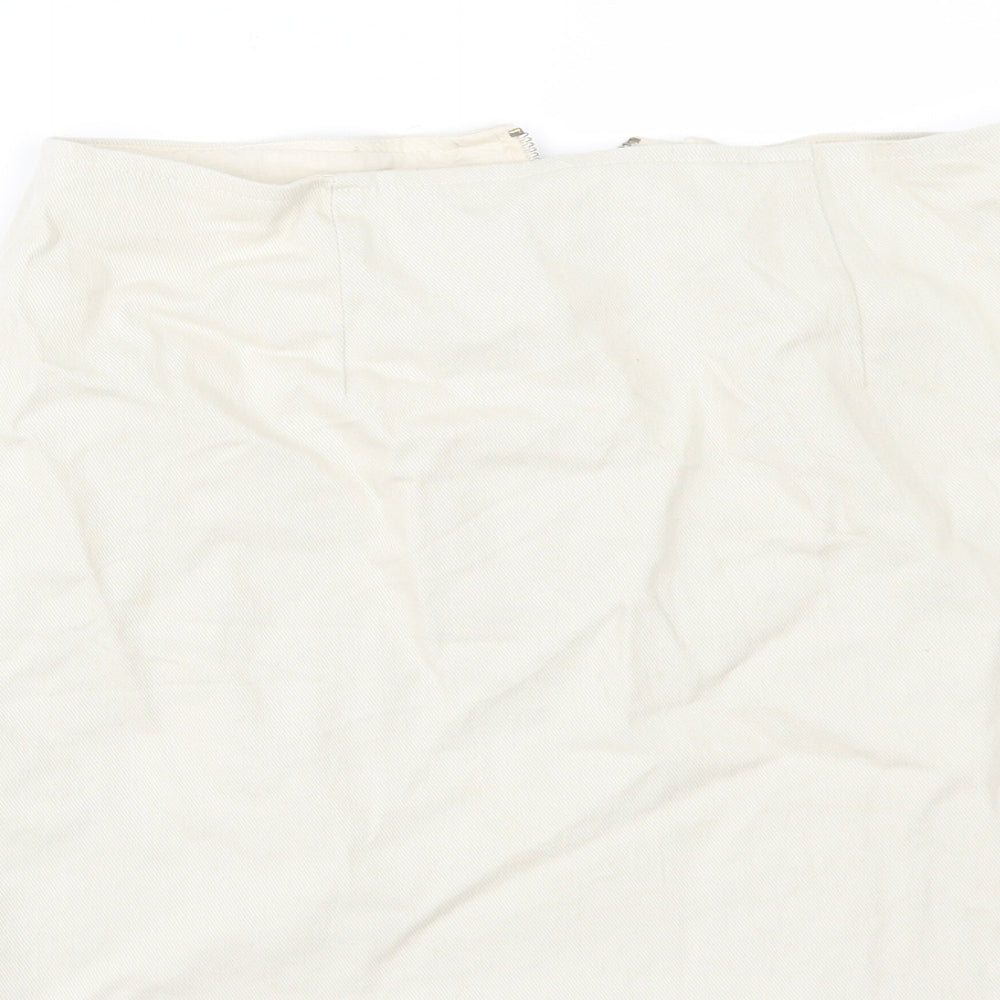 Zara Womens Ivory  Denim Mini Skirt Size M