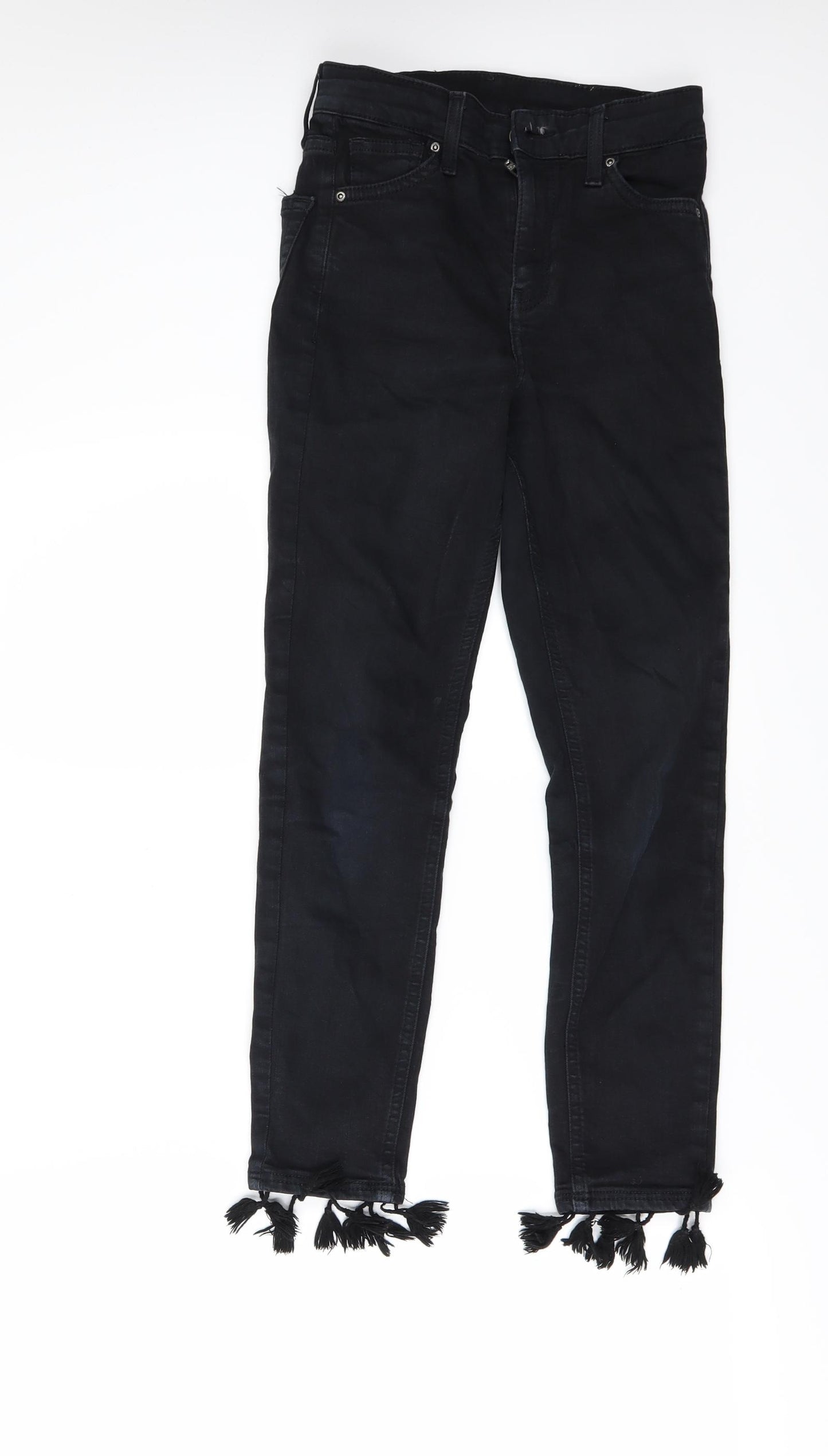 Topshop Womens Black  Denim Skinny Jeans Size 25 L24 in - fringed hem
