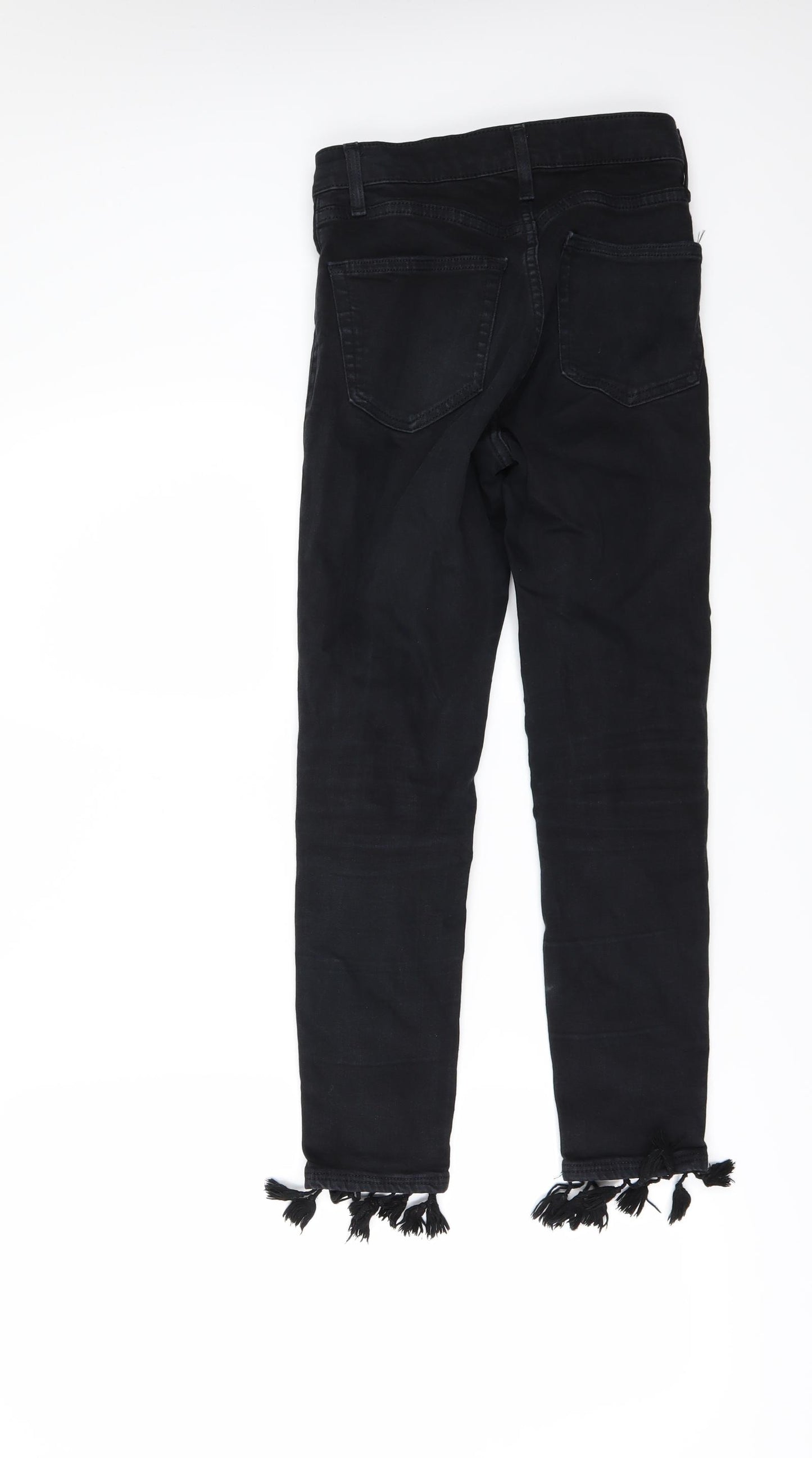 Topshop Womens Black  Denim Skinny Jeans Size 25 L24 in - fringed hem