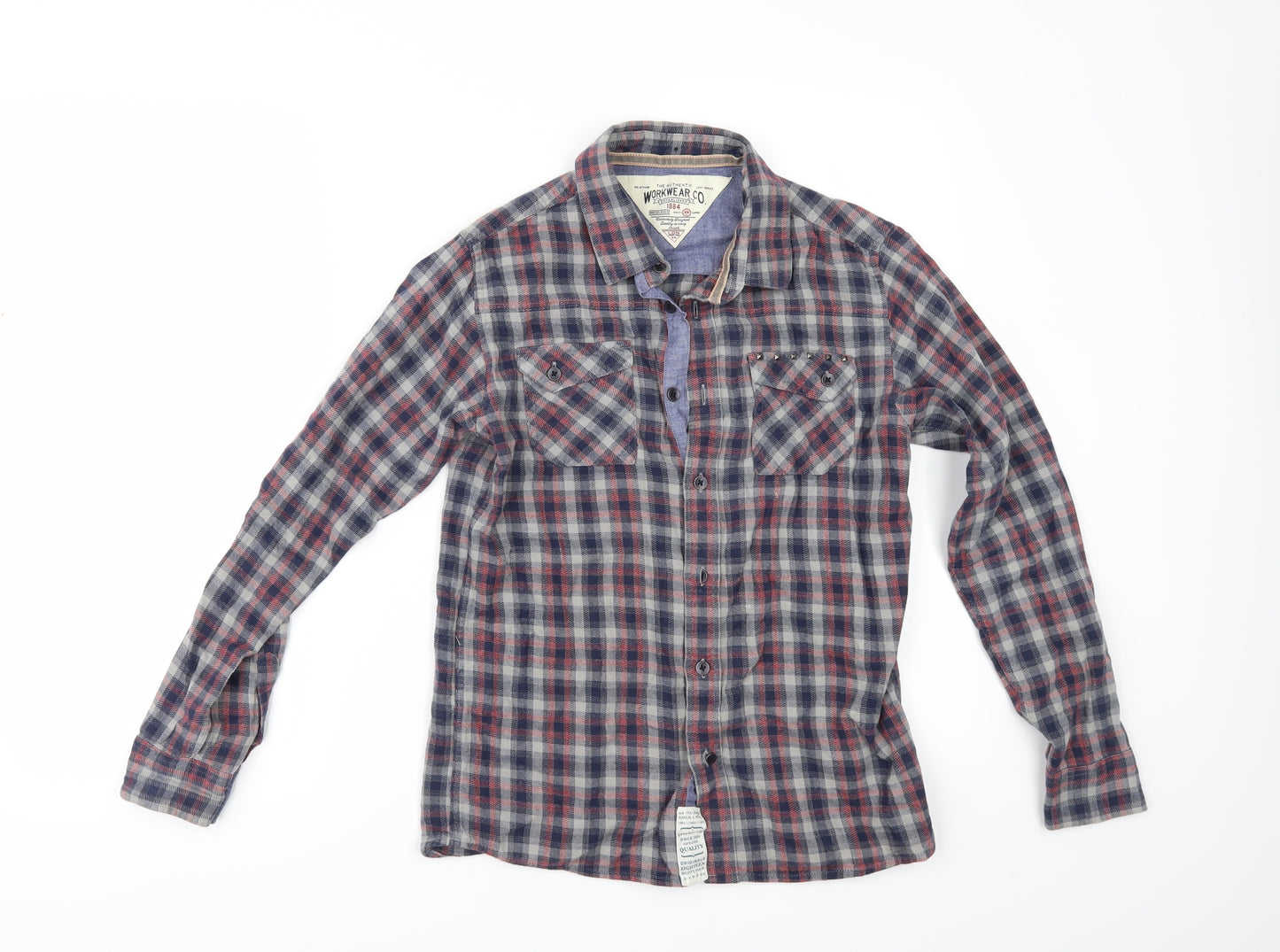 Marks and Spencer Boys Blue Check  Kimono Button-Up Size 11-12 Years