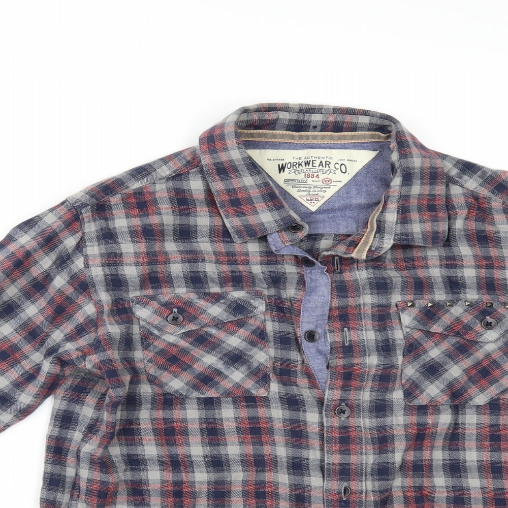Marks and Spencer Boys Blue Check  Kimono Button-Up Size 11-12 Years