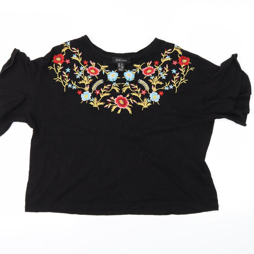 New Look Womens Black Floral  Basic  Size 6  - flared sleeves