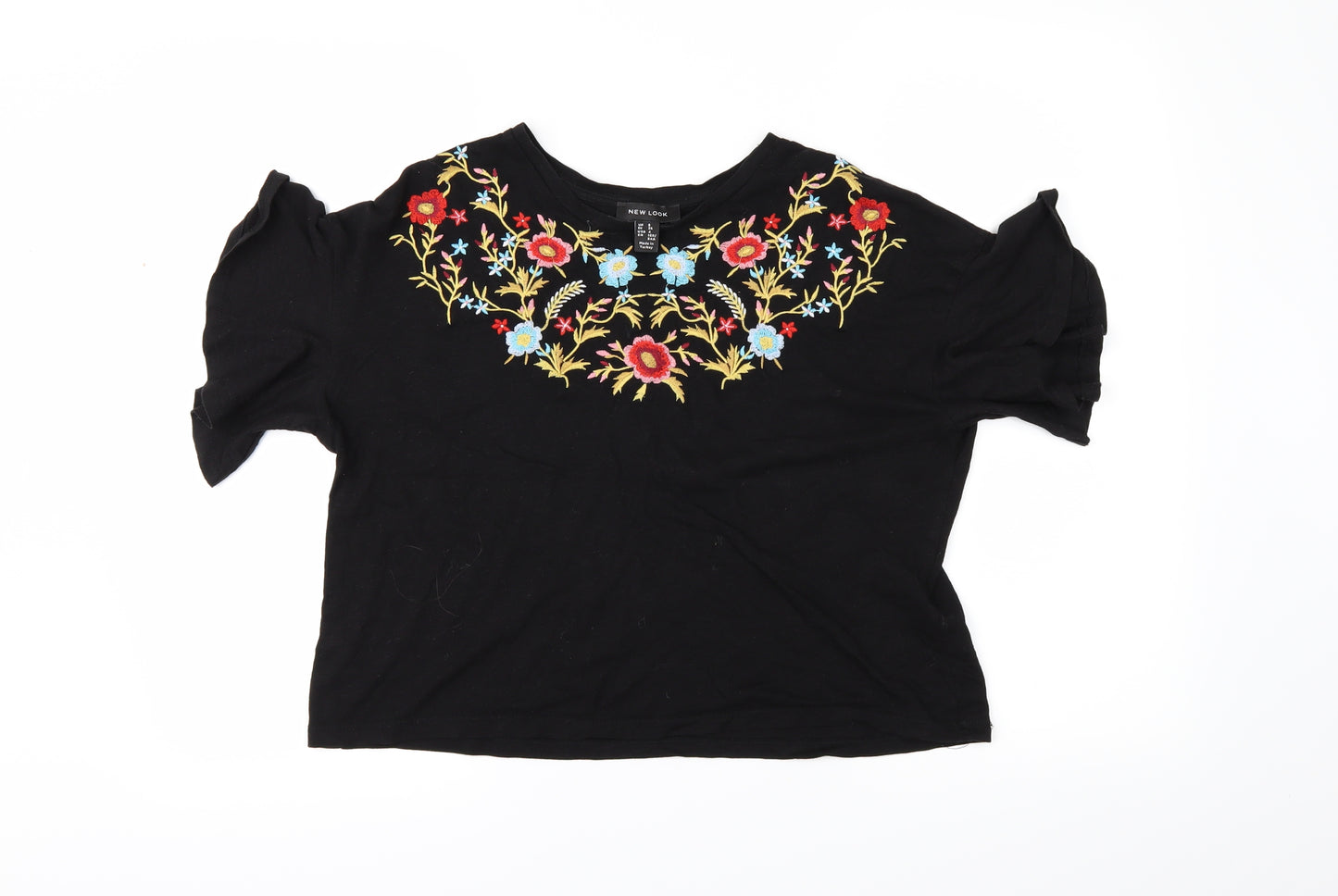 New Look Womens Black Floral  Basic  Size 6  - flared sleeves