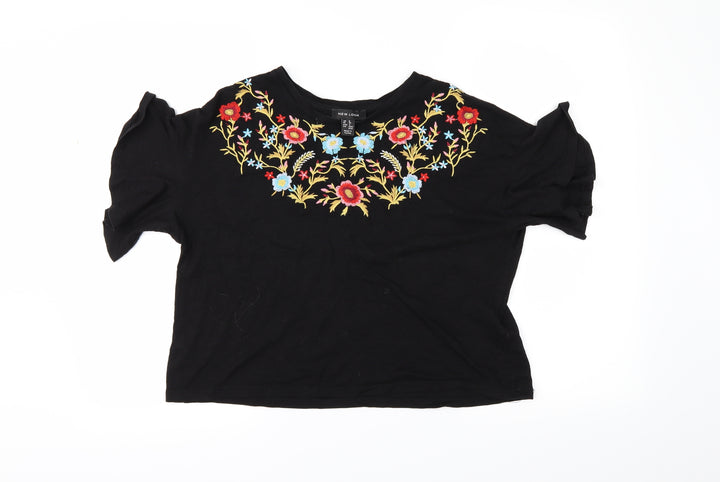 New Look Womens Black Floral  Basic  Size 6  - flared sleeves