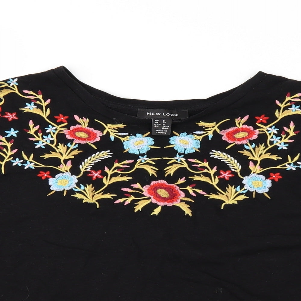New Look Womens Black Floral  Basic  Size 6  - flared sleeves