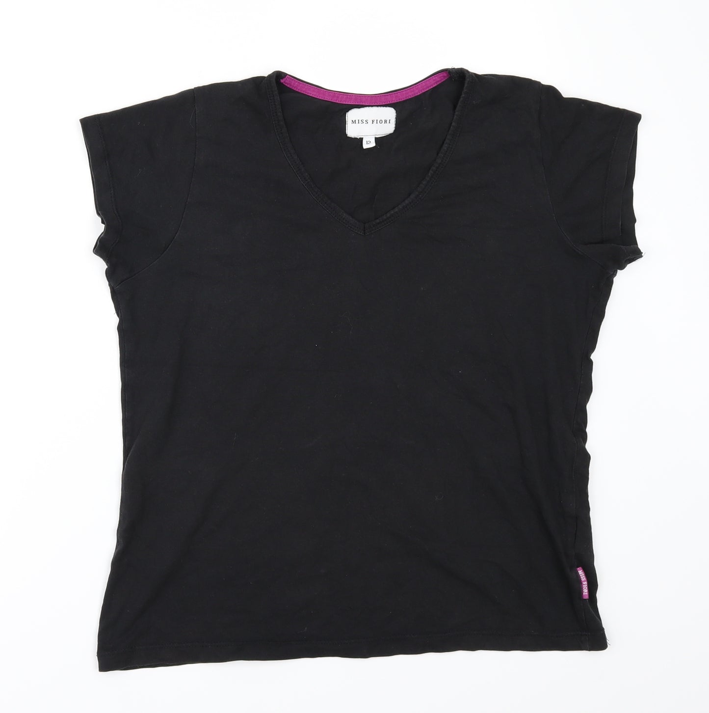Miss Fiori Womens Black   Basic T-Shirt Size 12