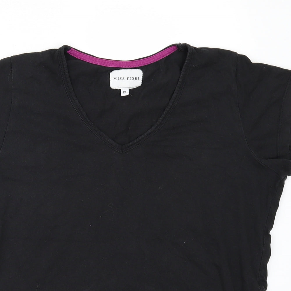 Miss Fiori Womens Black   Basic T-Shirt Size 12