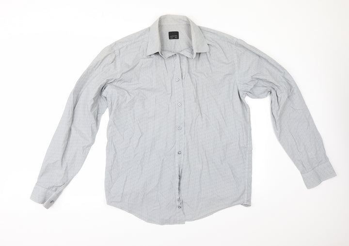 HIJKLM Mens Blue Geometric Button-Up Size 16