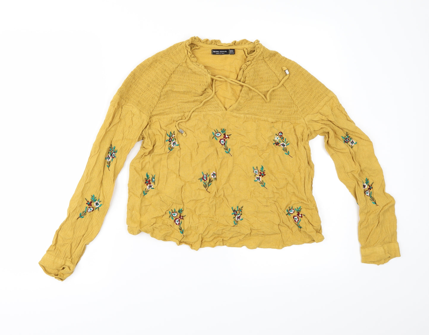 Bershka Womens Yellow Floral  Tunic Blouse Size M