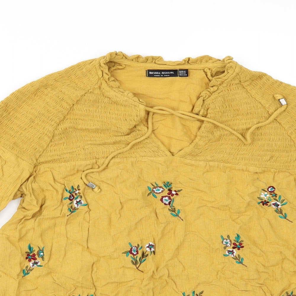 Bershka Womens Yellow Floral  Tunic Blouse Size M