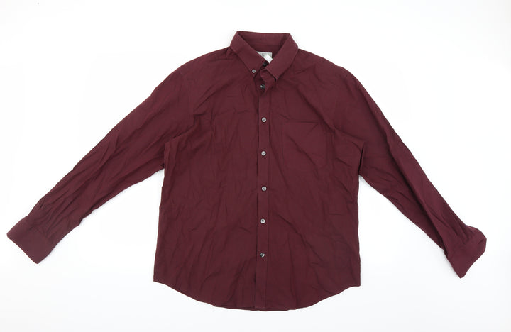 Marks and Spencer Mens Purple Striped   Button-Up Size L