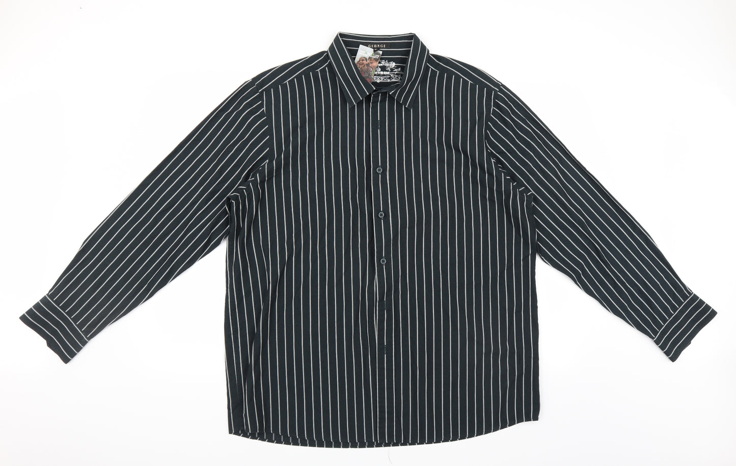 George Mens Grey Striped   Button-Up Size XL