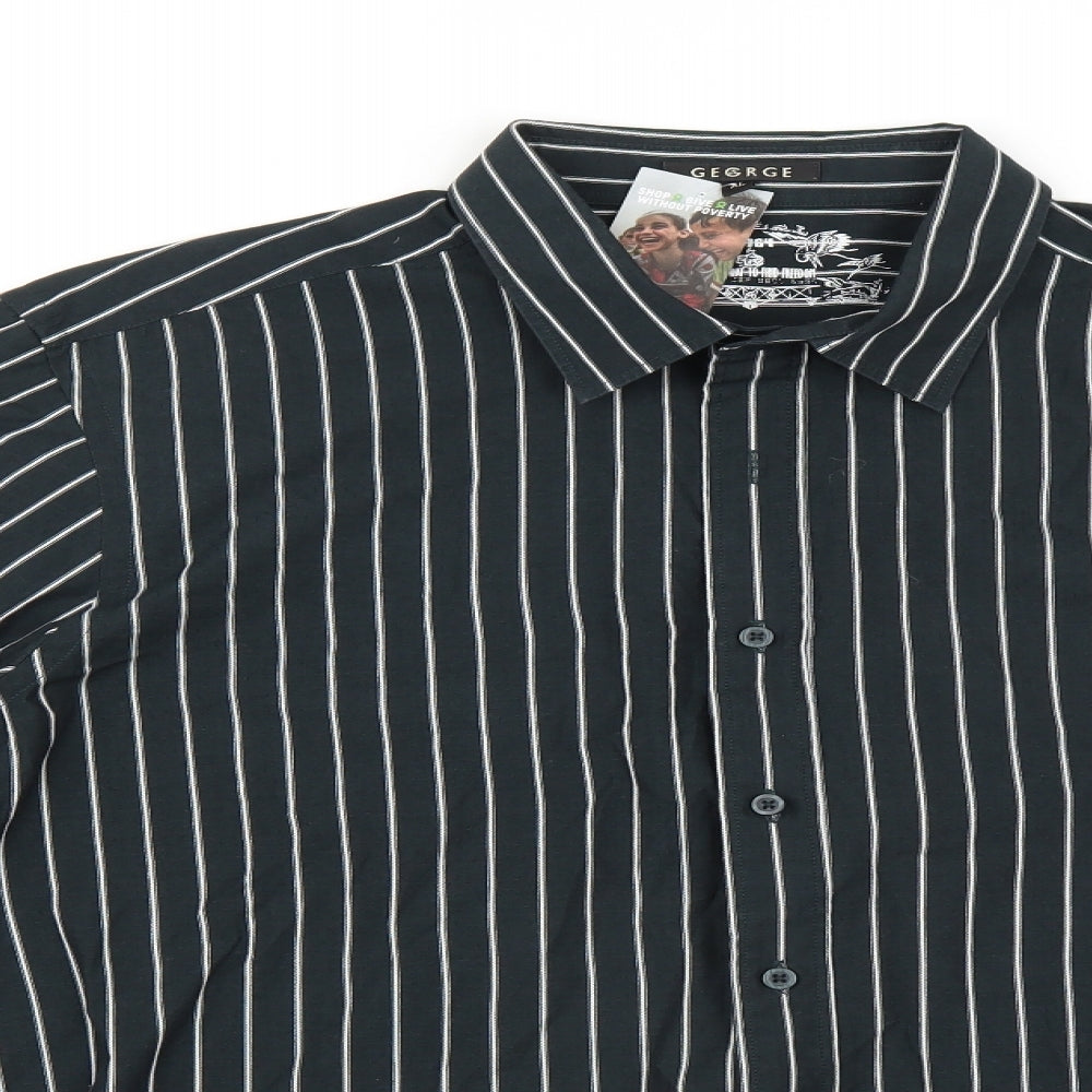 George Mens Grey Striped   Button-Up Size XL