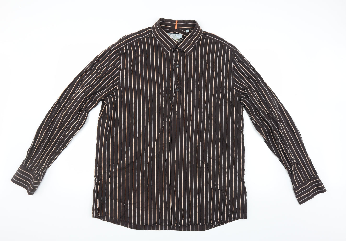 BHS Mens Brown Striped   Button-Up Size XL