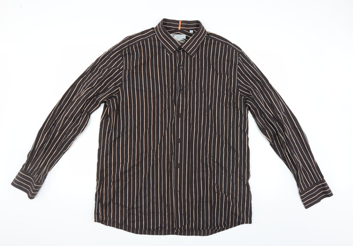 BHS Mens Brown Striped   Button-Up Size XL