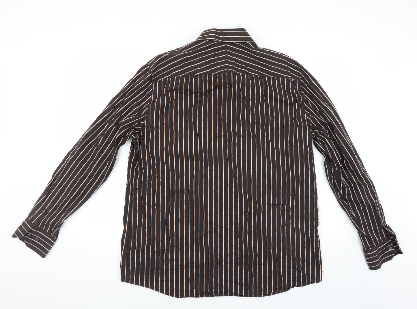 BHS Mens Brown Striped   Button-Up Size XL