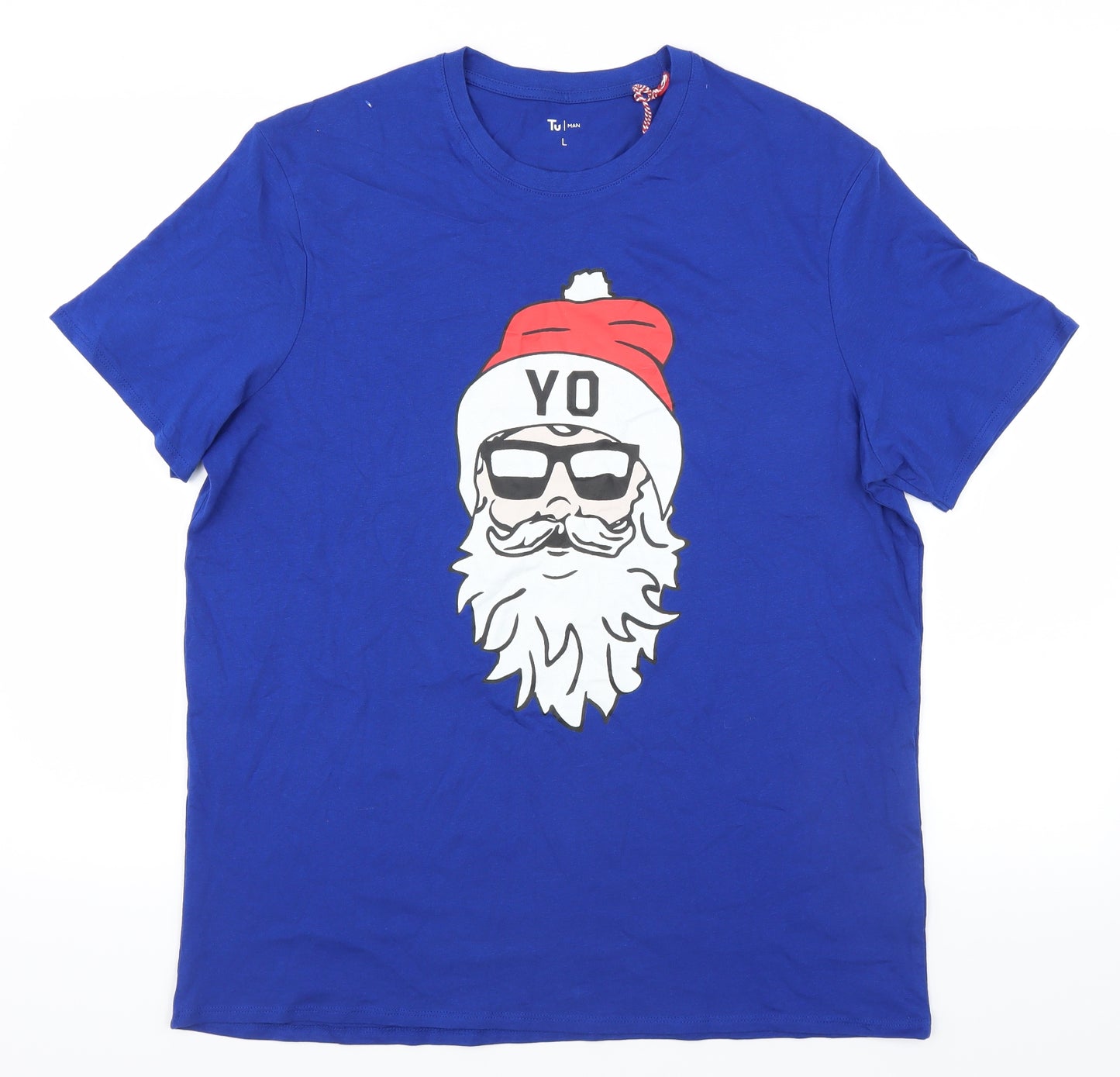 Sainsburys Mens Blue    T-Shirt Size L  - CHRISTMAS