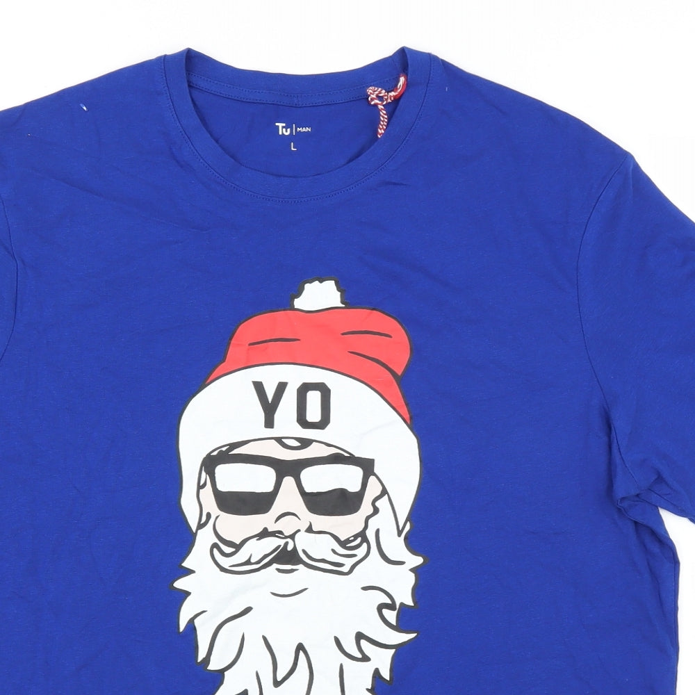 Sainsburys Mens Blue    T-Shirt Size L  - CHRISTMAS