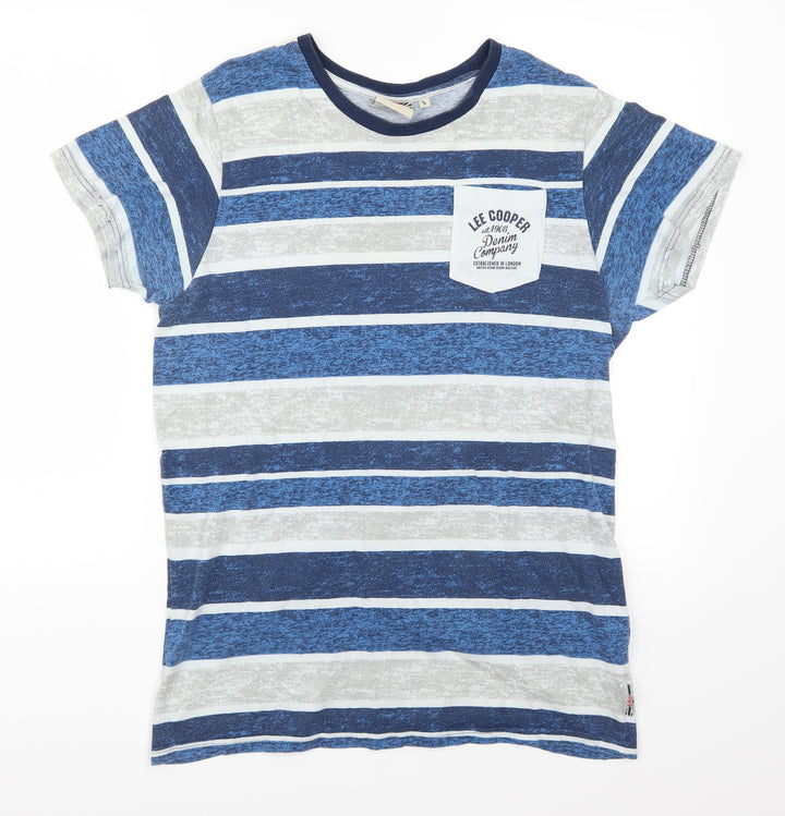 Lee Cooper Mens Blue Striped T-Shirt Size S
