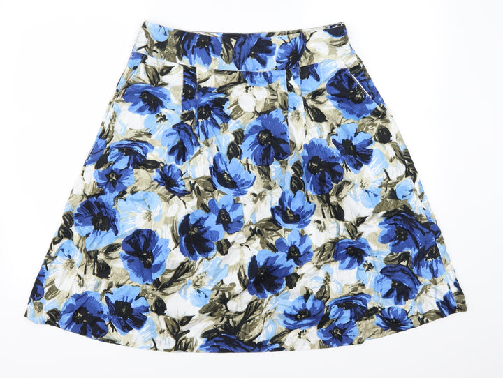 Grace Elements Womens Blue Floral Skater Skirt Size 8