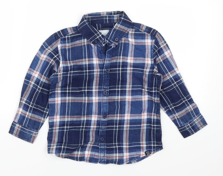 Kids Boys Blue Check Flannel Basic Casual Size 3 Years