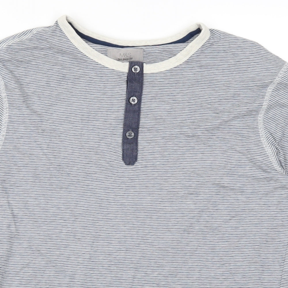 Marks and Spencer Mens Blue Striped   T-Shirt Size L