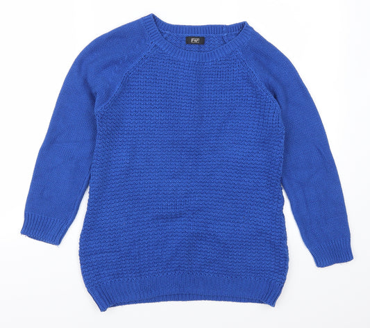 Front view of F&F women’s blue jumper, size UK 8