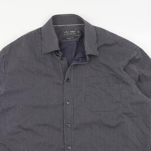 Marks and Spencer Mens Blue Striped   Button-Up Size M
