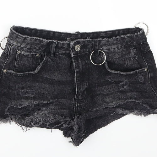 Zara Womens Grey  Denim Hot Pants Shorts Size 10 - Distressed