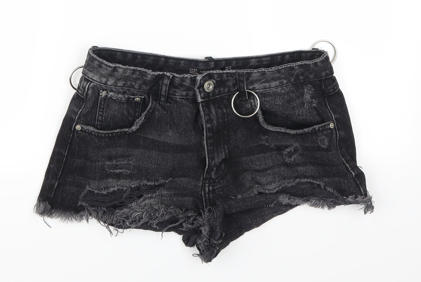 Zara Womens Grey  Denim Hot Pants Shorts Size 10 - Distressed