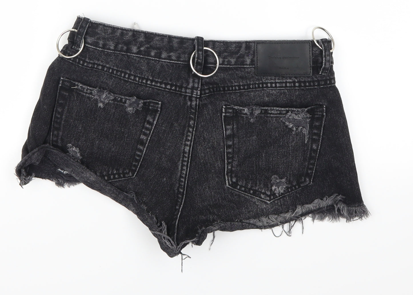 Zara Womens Grey  Denim Hot Pants Shorts Size 10 - Distressed