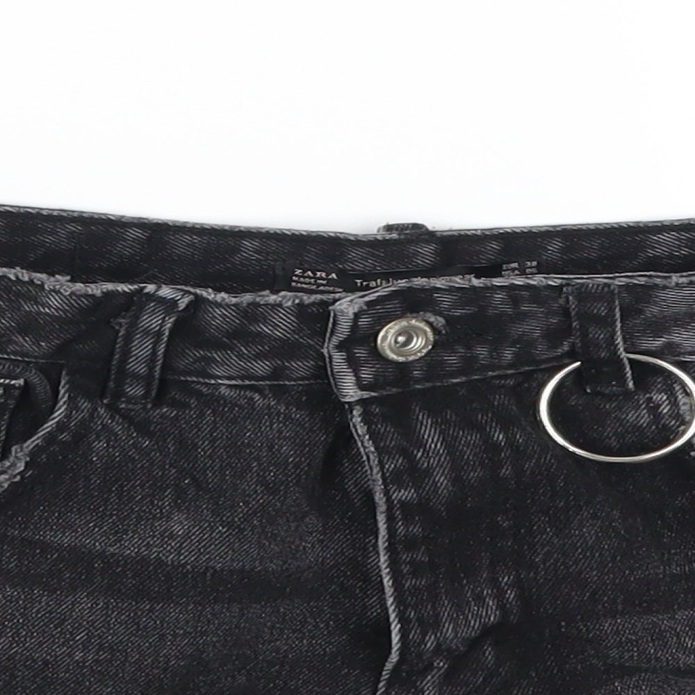 Zara Womens Grey  Denim Hot Pants Shorts Size 10 - Distressed