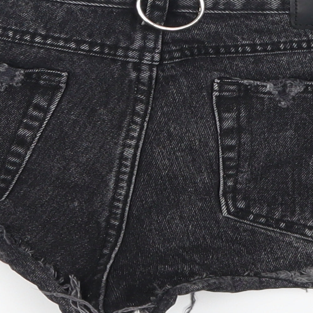 Zara Womens Grey  Denim Hot Pants Shorts Size 10 - Distressed