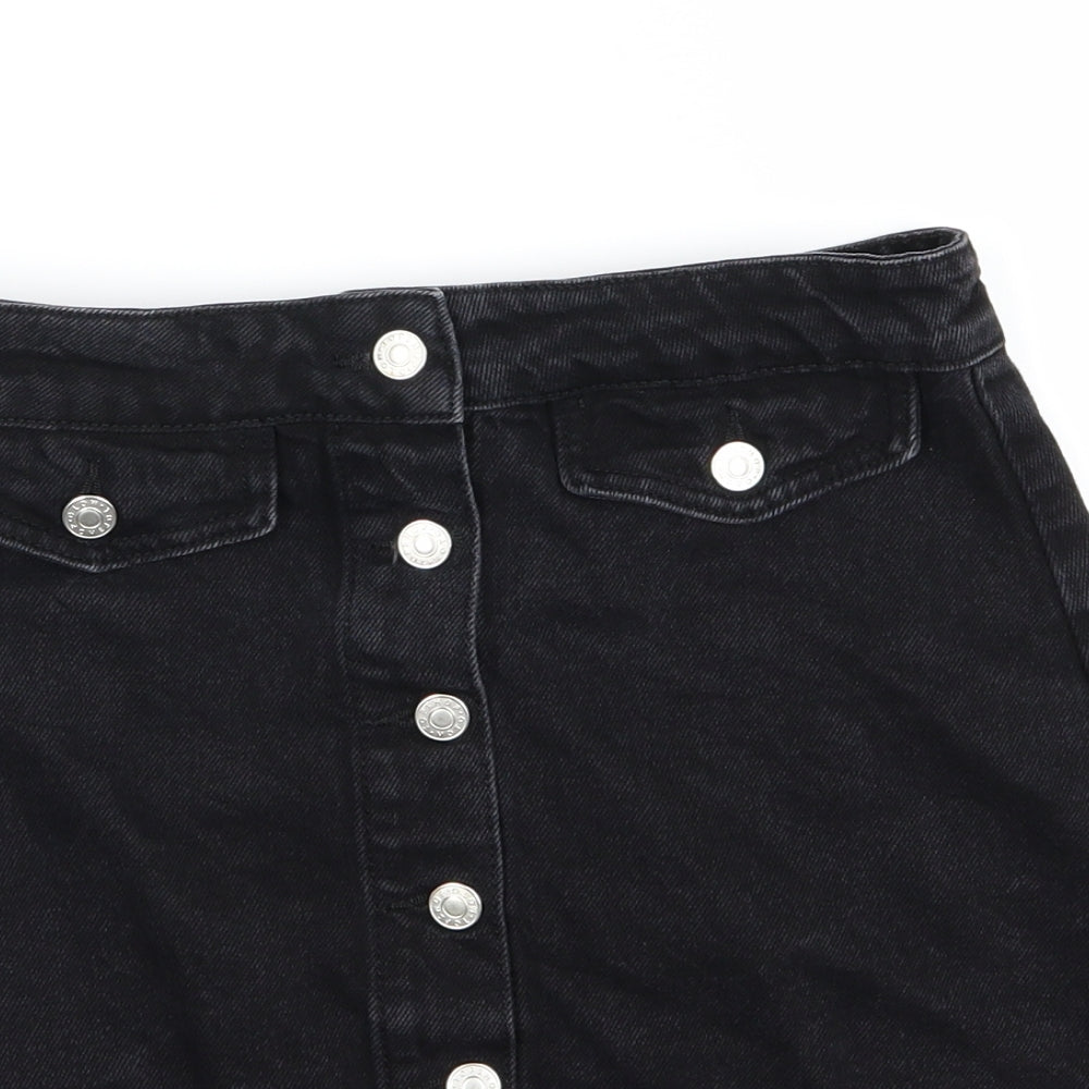Topshop Womens Black  Denim A-Line Skirt Size 12