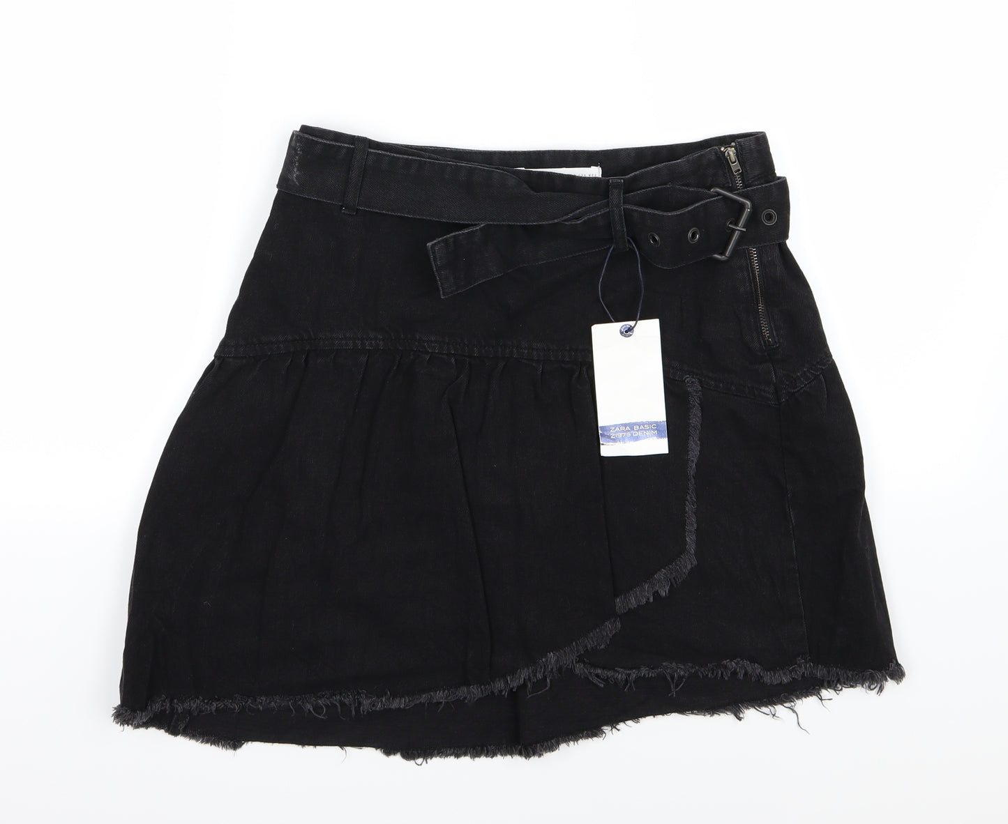 Zara Womens Black  Denim A-Line Skirt Size M